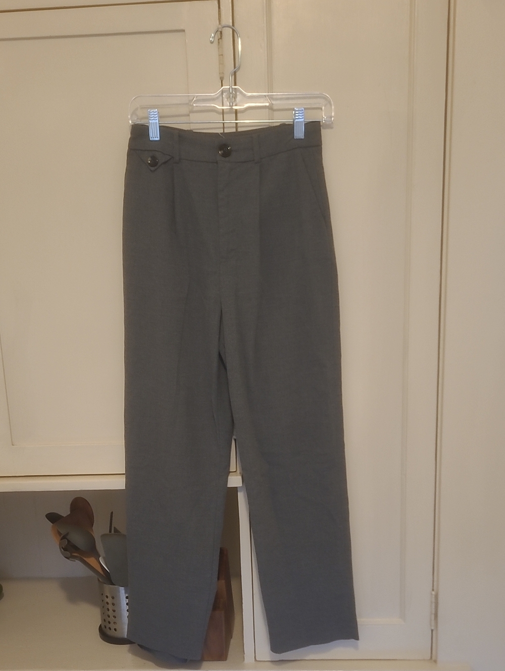 Mango Gray Straight-Leg Dress Pants